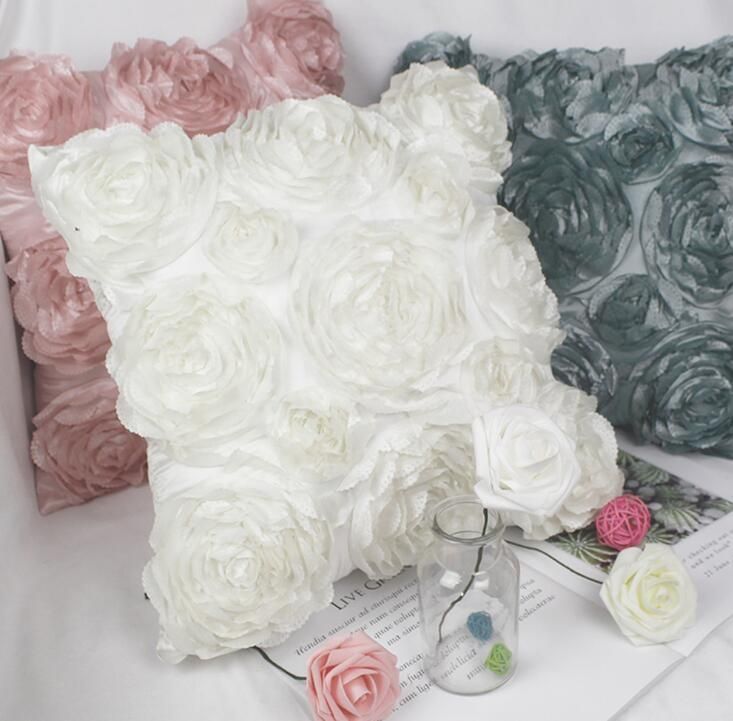 Big and Small Rose Embroidered Pilllow Cover Pillowcase for Wedding/Garden/Party/Sofa Decoration