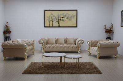 Italian Living Room Sectional Wooden Hand Carved Armrest Single Double 3 Seat Sofa Set High Class Velvet Upholstered Button Design Sofa