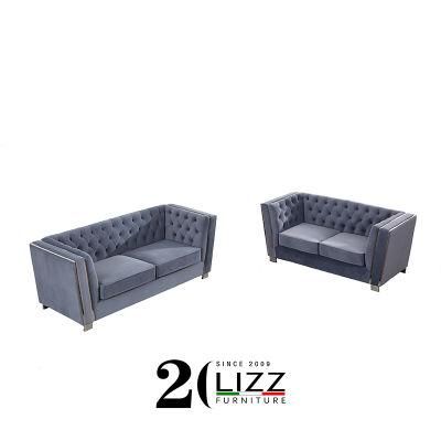 European Style Modern Design Living Room Furniture Luxury Tufted Velvet Fabric Sofa