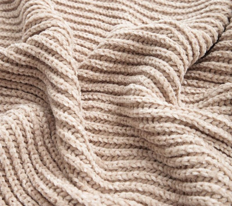 New Striped Tassel Design Decorative Knitted Chenille Blanket for Sofa Bed