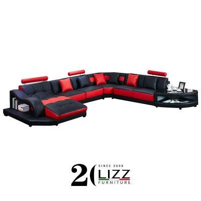 Unique Design LED Lighted Modern Furniture Leather Sectional Sofa