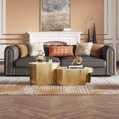 Dubai Royal Luxury Modular Home Furniture Sectional Geniue Leather 1+2+3 Living Room Sofa with Metal Leg