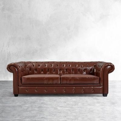 Real Leather Home Chesterfield Sofa for Living Room