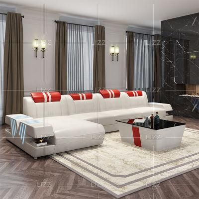 Chinese Contemporary Modern Design Home Apartment Furniture Leisure Geniue Leather L Shape Corner Sofa