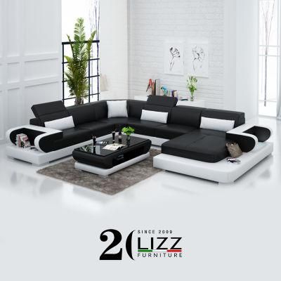 2021 New Design Chinese Home Furniture Modern Living Room Genuine Leather Sofa U Shape Couch