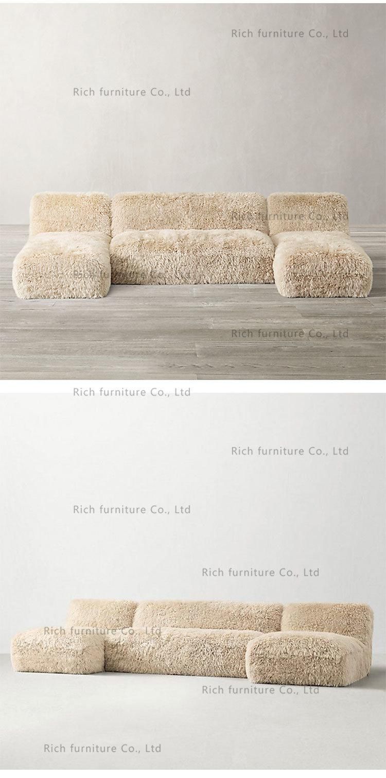 Fuzzy Corner Couch Modular Sectional U Shaped Fur Fluffy Sofa