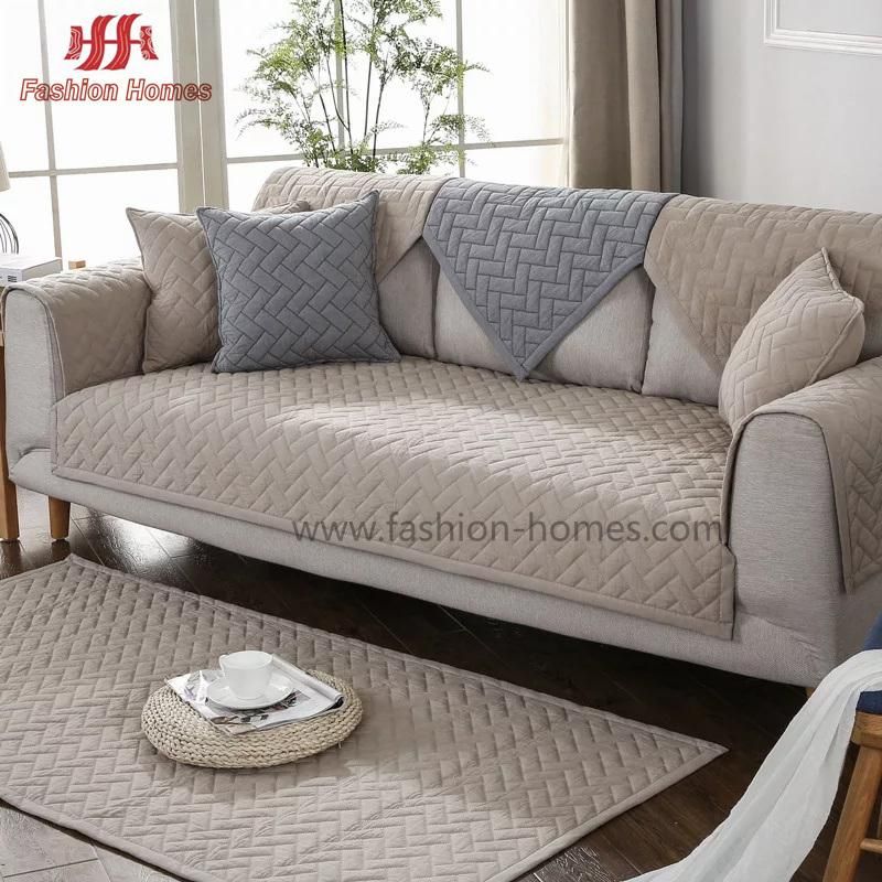 Geometric Pattern Solid Embroidered Quilting Sofa Cover