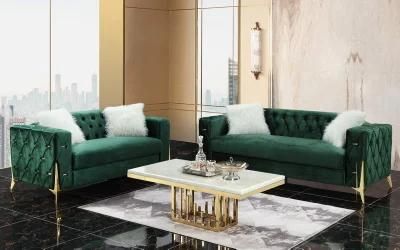 Metal Button Fabric Modern Sofa with Metal Leg