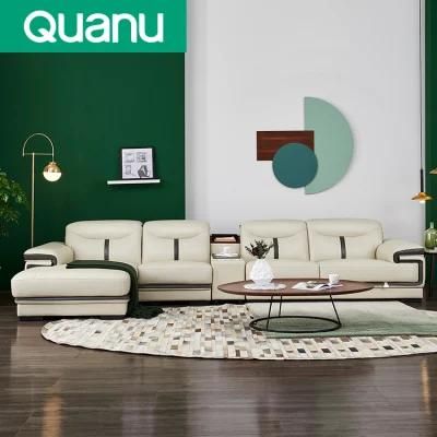 Quanu 102167 Cowhide Modern L Shape White Genuine Luxury Leather Corner Sectional Sofa Set Living Room Furniture