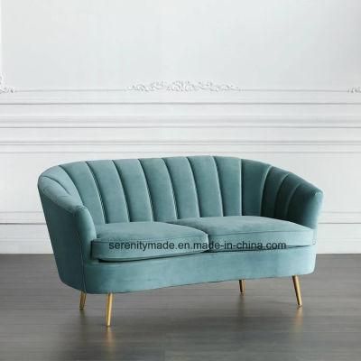 Lifestyle Living Furniture Contempary Green Velvet Fabric Sofa with Brass Legs