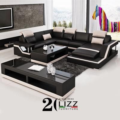Popular Modern Design Living Room Furniture Hot Selling Genuine Leather Corner Sofa with LED Lights