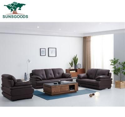 Factory Wholesale Black Classic Real Leather Sofa Set for Living Room
