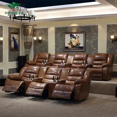 Reclining Luxury Brown 7 Seaters European Style Home Theater Electric Recliner Sofa