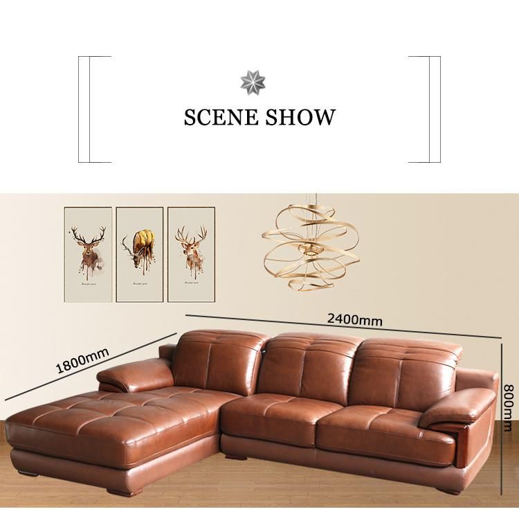 Brown Leather Living Room Sectional L Shape Modern Sofa