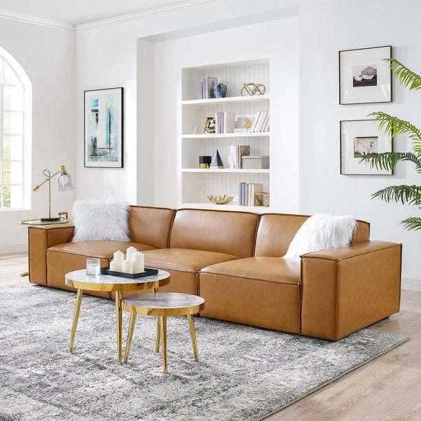 Full Genuine Top Grain Leather Baxter Square Sofa 3 Seats