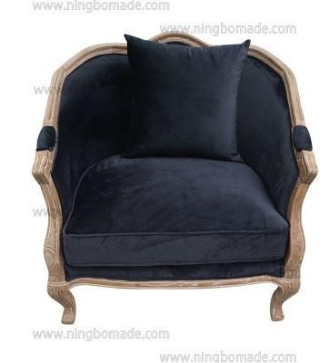 Antique Design Rustic Style Furniture Wax Brown Oak Frame Black/Beige/Grey Velvet Fabric Cushions Sofa Bed