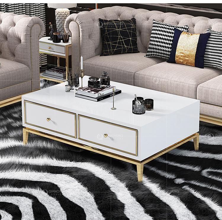 Low Sofa Side Round Black White Stainless Coffee Table
