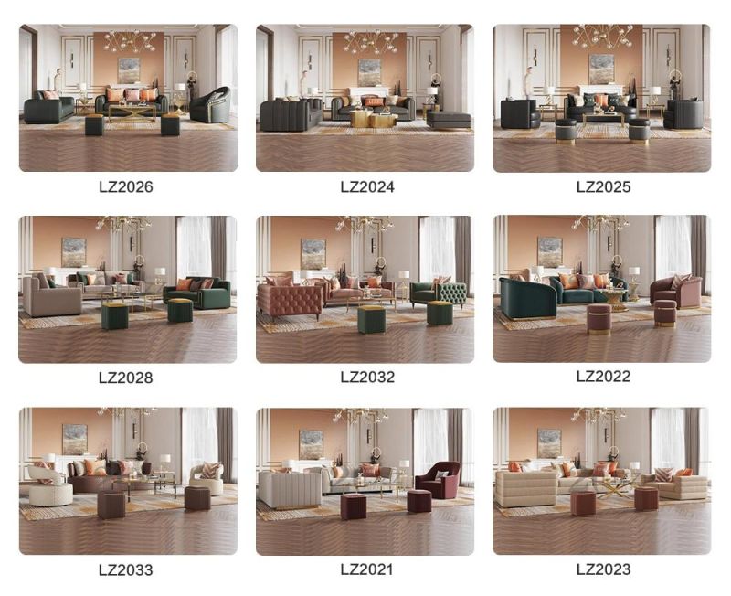 Classical Modern Design Home Furniture Italian Top Grain Leather European Coffee Color Sofa Set