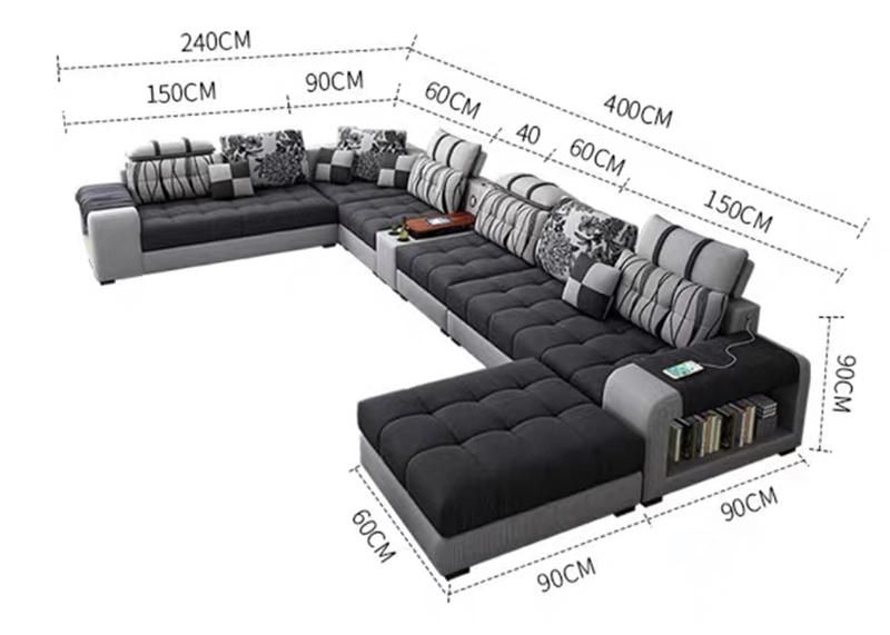 Home Furniture Living Room U Shape Vintage Bonded Leather Sectional Sofa