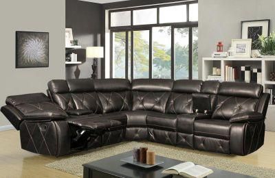Leather Gel Sectional Reclining Sofa with Console for Living Room Furniture