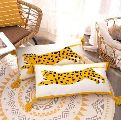 Abstract Art Cotton Braids Leopard Cat Printing Northern European Style Long Waist Pillow Cushion Sofa Pillow Case