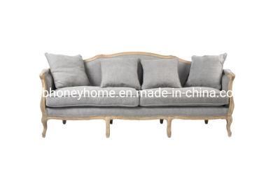 Oak Wood Frame French Vintage Luxury Classic Living Room Fabric Sofa