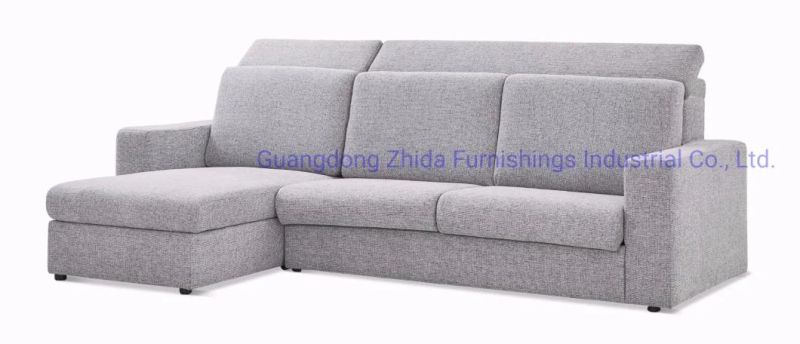 Zhida High Quality Apartment Furniture Living Room Hotel Bedroom Modern Small L Shape Fabric Linen Sofa Bed with Storage