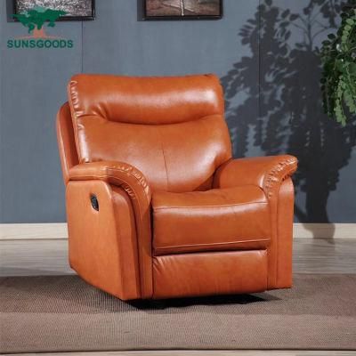 High Quality Orange Wooden Frame Single Chair Couches Leisure Leather Sofa Living Room Furniture Sofa