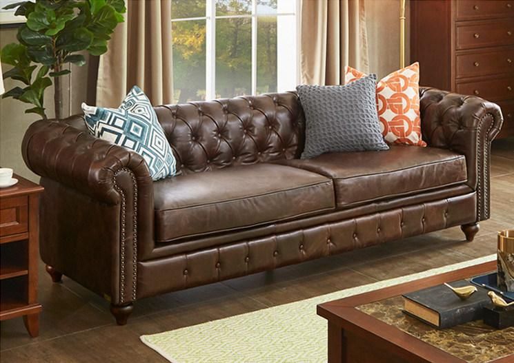 Luxury Antique Home Furniture Classic American Style Leather Chesterfield Sofa