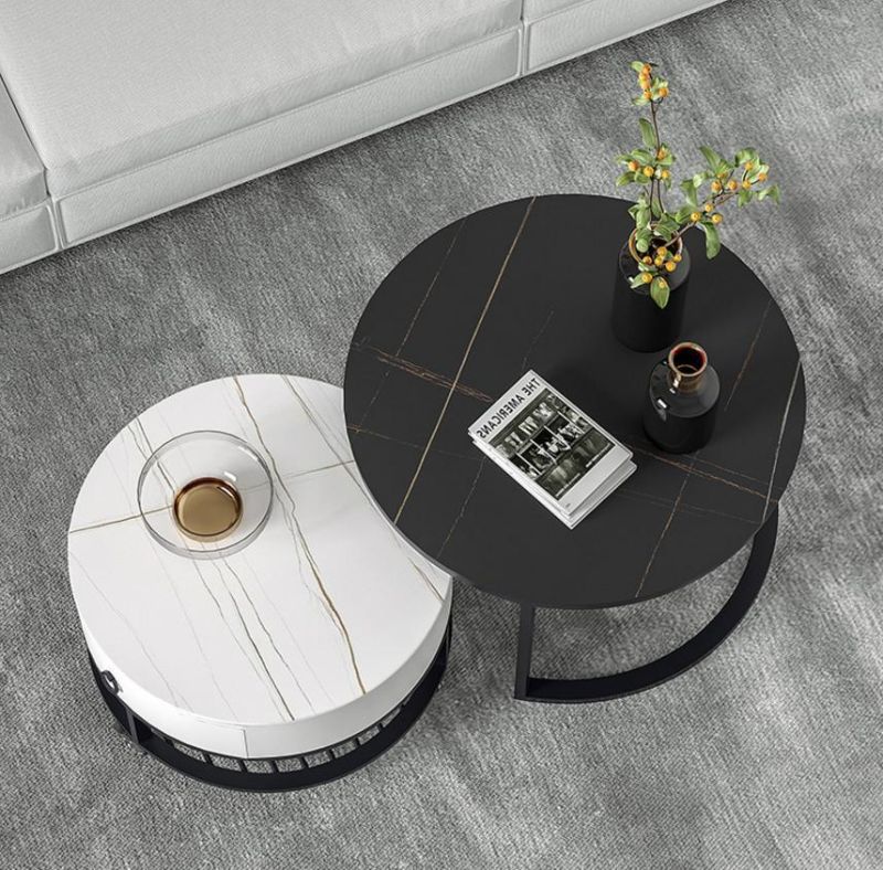 Modern Living Room Furniture Storage Tea Table Gold Stainless Steel Center Sofa Round Marble Coffee Table
