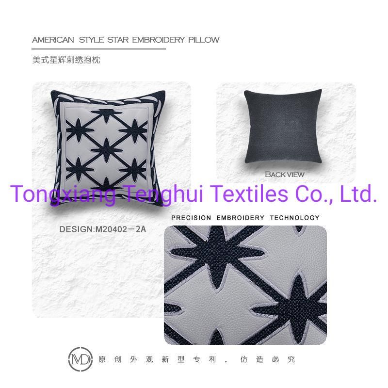 Fabric Design American Style Star Embroidery with Leather Copy Material for Pillow
