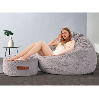 Wholesale Faux Fur Living Room Furniture Luckysac Sofa Set Furniture European Design Teardrop Bean Bag Sofa with Ottoman