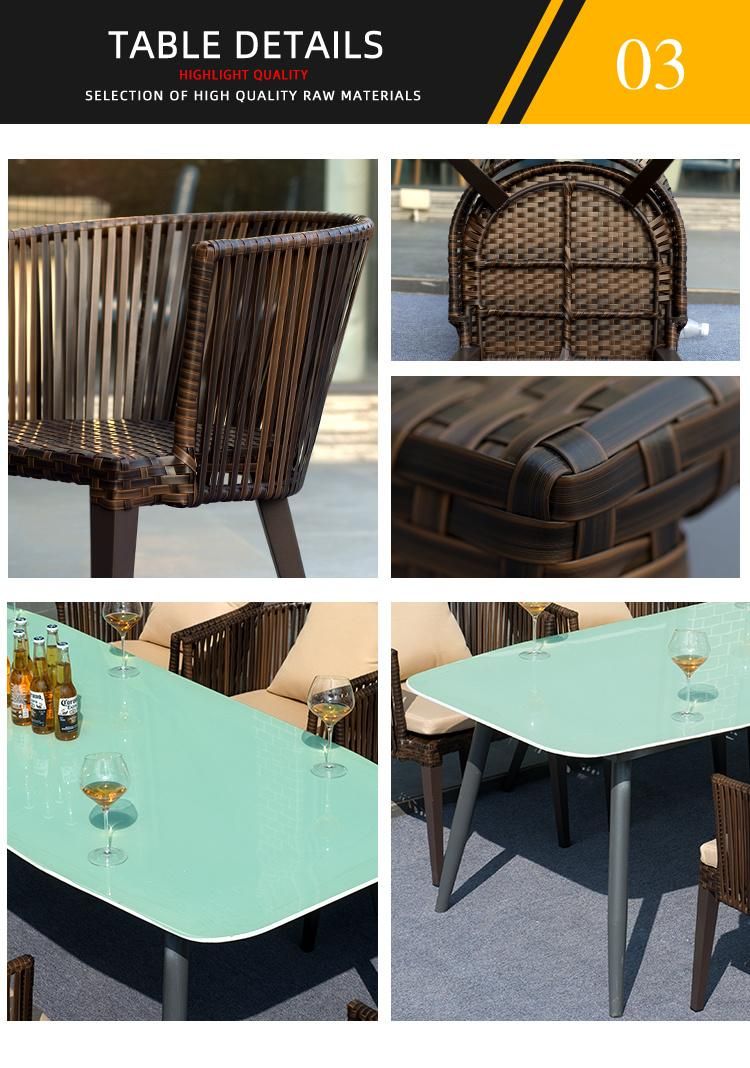 Modern Outdoor Garden Terrace Glass/Rattan Woven Sofa Furniture