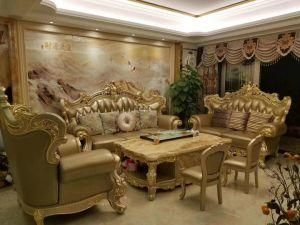 Golden Color Luxury Royal Furniture Sets Living Room Leather Sofa (028)