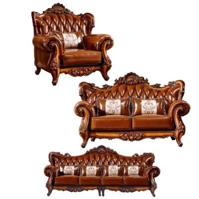 Wood Carved Luxury Sofa Furniture with Marble Table in Optional Sofas Color and Couch Seat