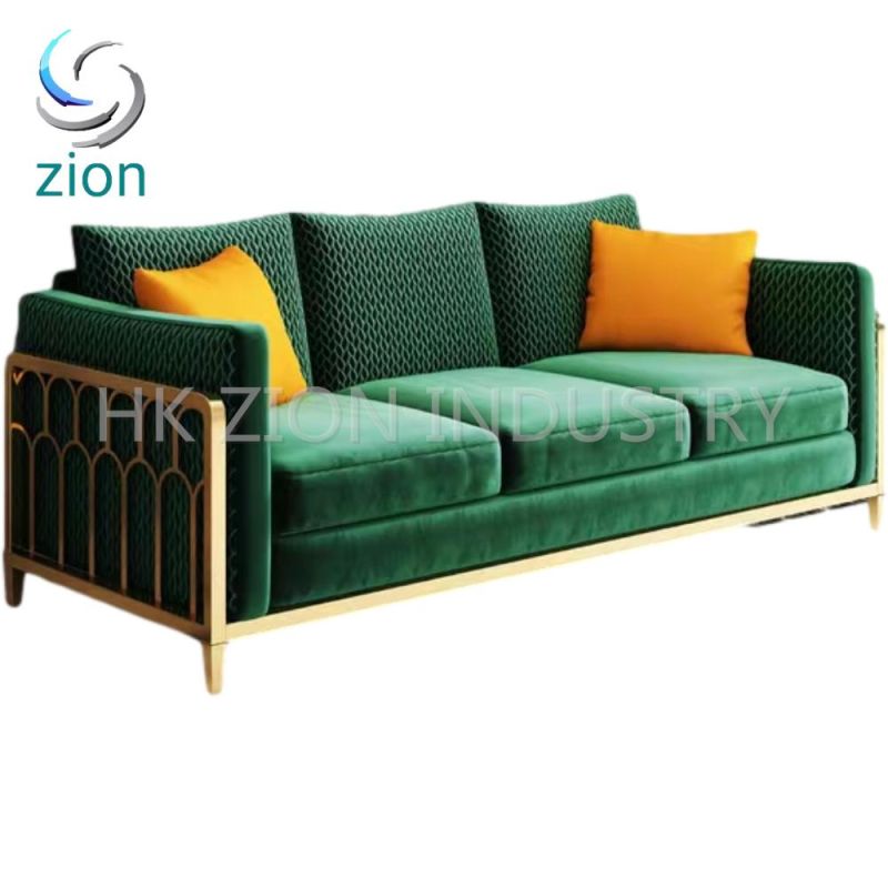 Light Luxury Fabric Sofa Small Family Living Room Furniture Complete Set Furniture Postmodern American Style Three-Person Stainless Steel Sofa