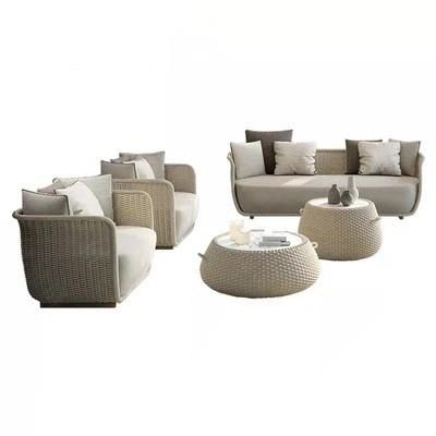 Nordic Outdoor Rattan Sofa Chair Hotel Villa Balcony Rope Sofa Chair Combination