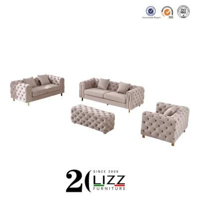 New Promotion European Luxury Living Room Home Soft Velvet /Linen Fabric Sectonal Leisure 1+2+3 Couch Furniture Set