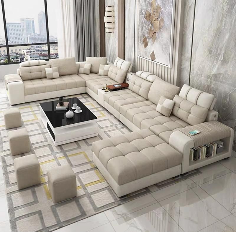 Home Furniture Living Room U Shape Vintage Bonded Leather Sectional Sofa
