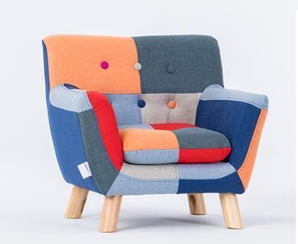 Kid Furniture Fabric Patchwork Solid Wood Sofa Chair for Baby