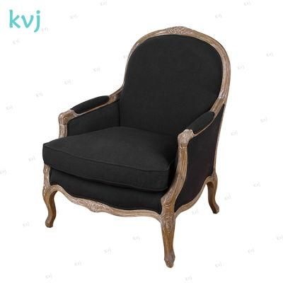 Kvj-7610 Solid Wood Linen Big Antique Vintage French Black Single Sofa