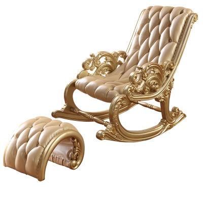 Wood Carved Antique Rocking Chair with Ottoman in Optional Furnitures Color From Foshan Sofa Furniture Factory