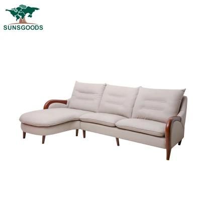Chinese Leisure Sofa Living Room /Hotel Furniture Leather Wood Sofa Set