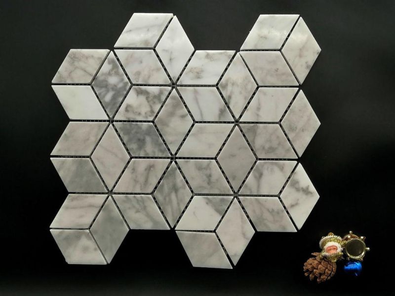 Carrara White Hexagonal, Natural Stone + Diamond Crystal Mosaic TV, Kitchen, Sofa, Hotel Lobby Floor Tile, Metope Ceramic Tile