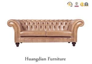 Wing Back 3 Seater Leather Chesterfield Sofa (HD157)