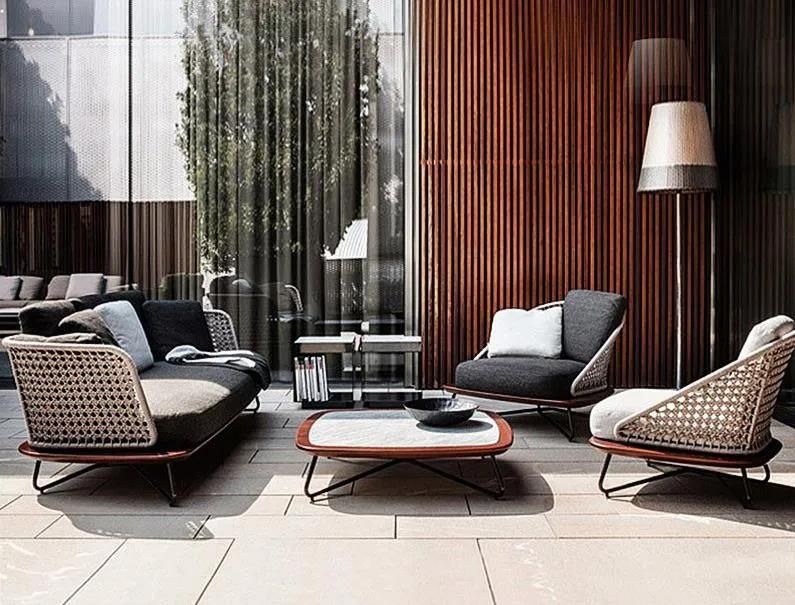 Hot Sell Rope and Ipil-Ipil Pineapple Wood Nordic Sofa Set Furniture