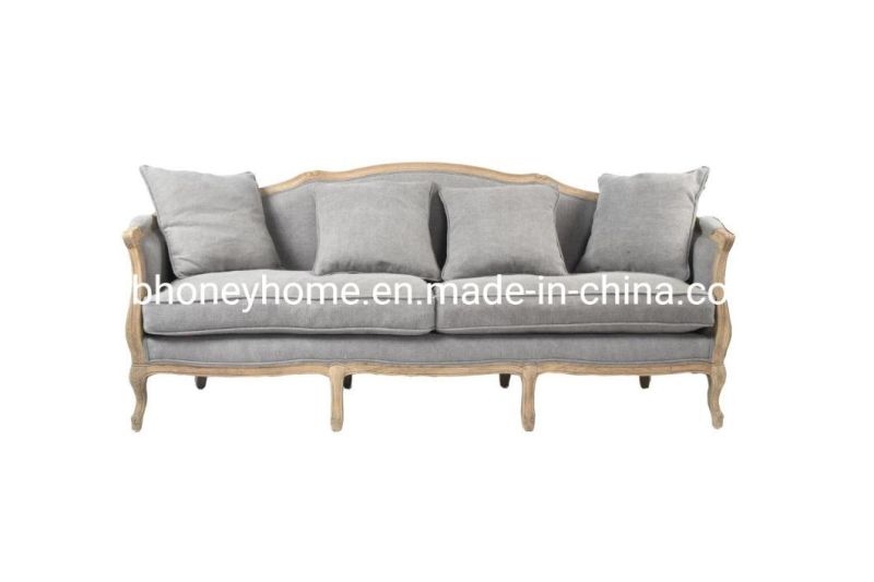 Oak Wood Frame French Vintage Luxury Classic Living Room Fabric Sofa