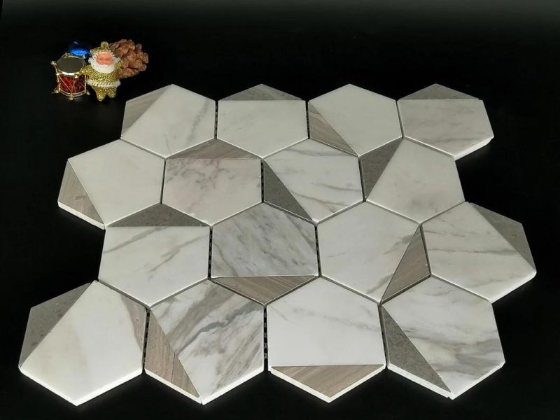 Europe and The United States Sell Like Hot Cakes Product Hexagon Natural Stone + Metal Mosaic, Suitable for Kitchen Baffle Wall, Sofa, TV Setting Wall