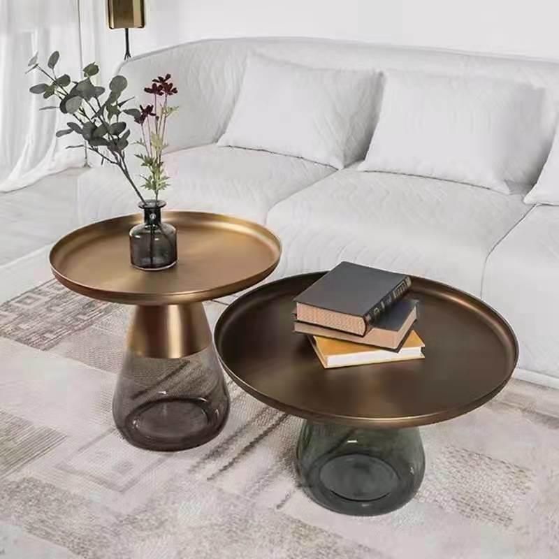 Round Marble Top Coffee Bell Table Glass Base Sofa Side Tea Center Coffee Table