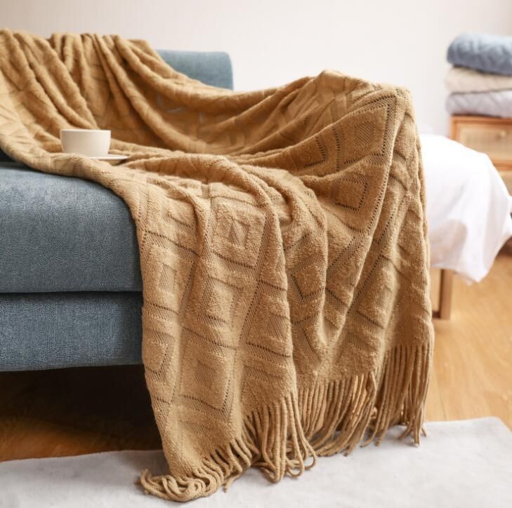 Sofa Solid Color Thickened Knitting Blanket Office Nap Jacquard Blanket Knitted for Autumn/Spring/Winter